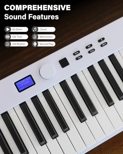 AiJoy 88-Key Piano Keyboard with Semi-Weighted Keys Portable Folding Piano, 128 Tones, Speakers, USB-MIDI, Carry-Bag, Sustain Pedal, Stand Electric Keyboard Piano for Beginners, White - Image 2