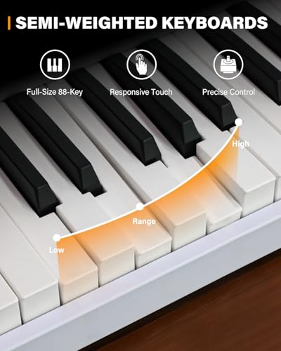 AiJoy 88-Key Piano Keyboard with Semi-Weighted Keys Portable Folding Piano, 128 Tones, Speakers, USB-MIDI, Carry-Bag, Sustain Pedal, Stand Electric Keyboard Piano for Beginners, White - Image 3