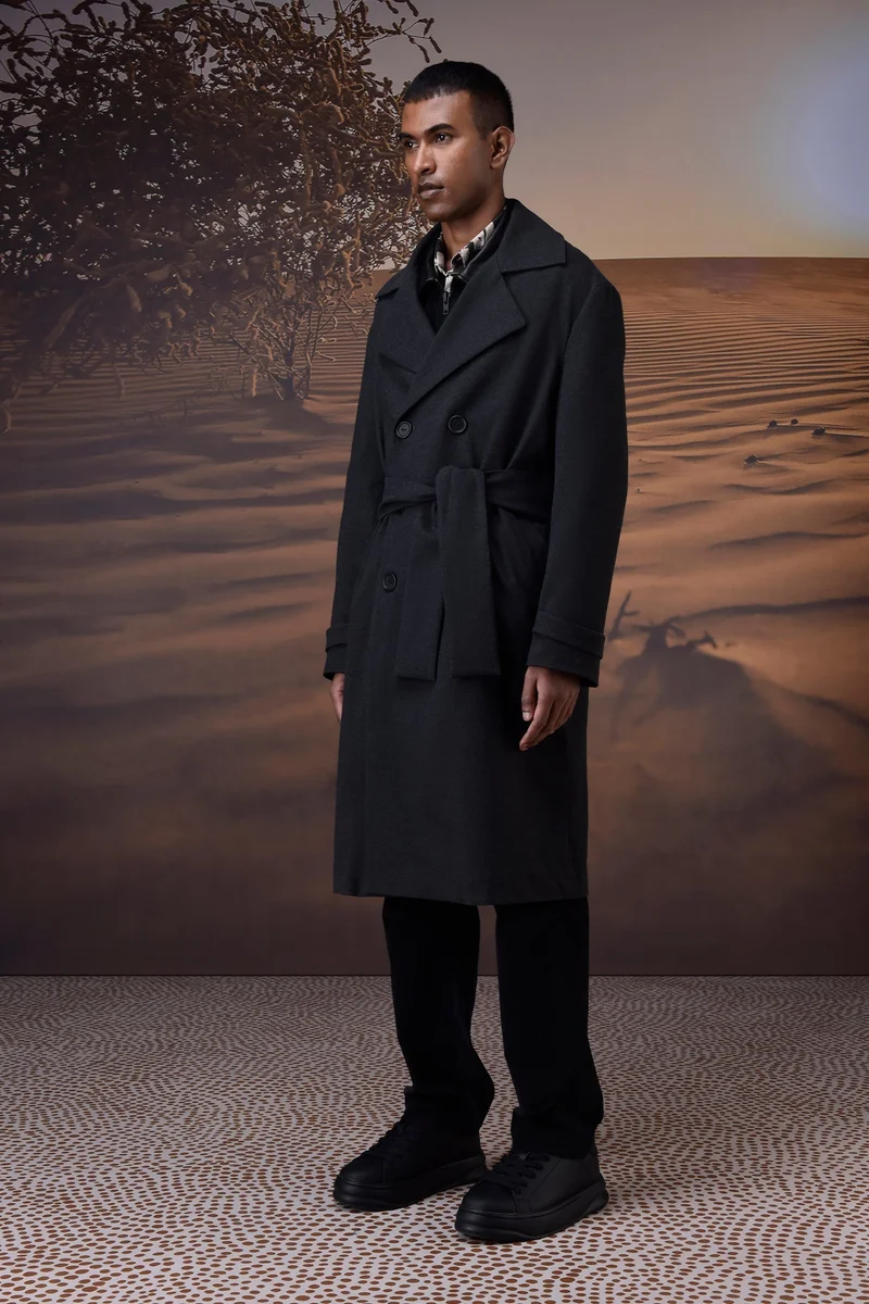 Genes Lecoanet Hemant Charcoal Poly Felt Trench Coat