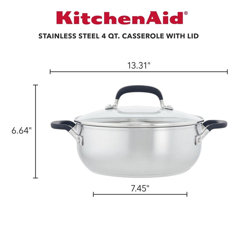KitchenAid 71021 Stainless Steel Casserole with Lid, 4 Quart - Brushed Stainless Steel - Image 2