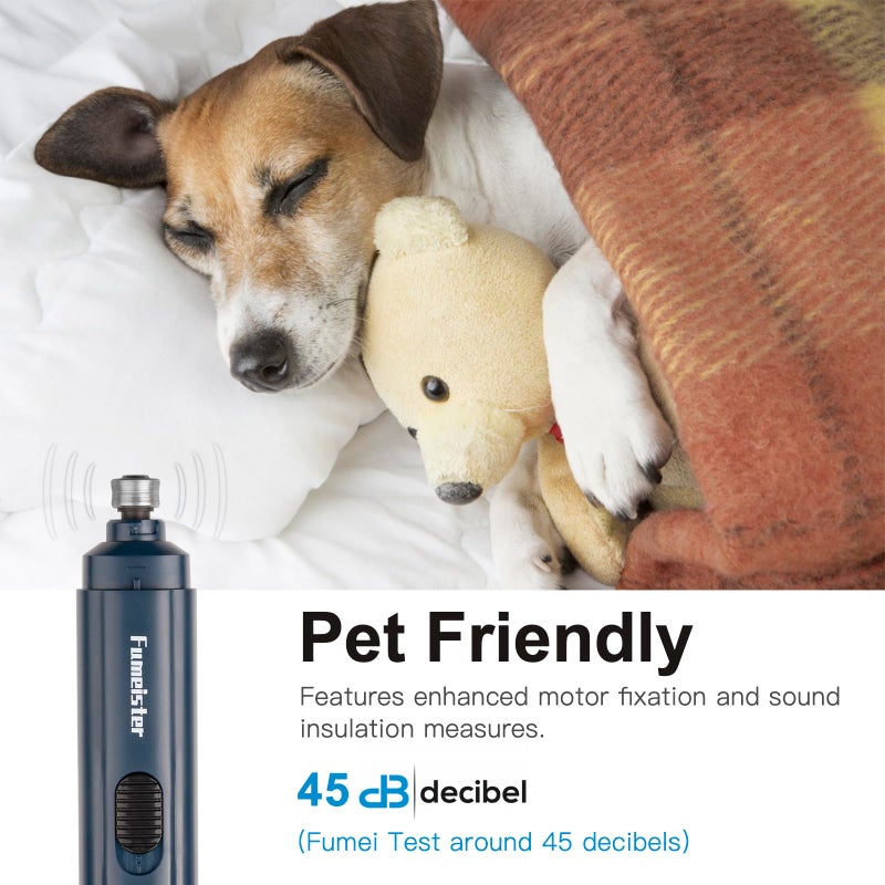 Fumeister Pet Nail Grinder for Dogs - Quiet 2-Speed Type-C Rechargeable Dog Nail Trimmer, Low Noise Paw Grooming for Dogs & Cats (Blue) - Image 4