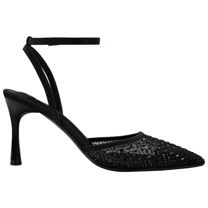 PIZZ ANNU Women's Cienna High Heels Sexy Stiletto Pumps Closed Toe Mesh Sparkly Rhinestones Ankle Strap Dress Wedding Party Pumps Shoes, Black 9.5 - Image 5