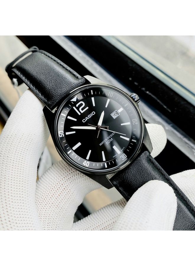 كاسيو Men Leather Analog Watch MTP-E170BL-1B - 48 mm - Black - Image 3