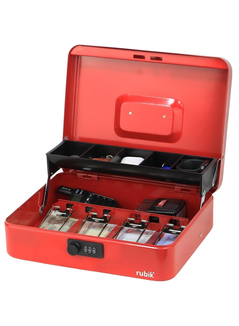 Rubik X-Large Cash Box with Combination Lock Money Tray Coin Slot Tray Steel Register For Business, Durable Portable Security Lockable Money Box Safe for Cash Storage (Red) - Image 1