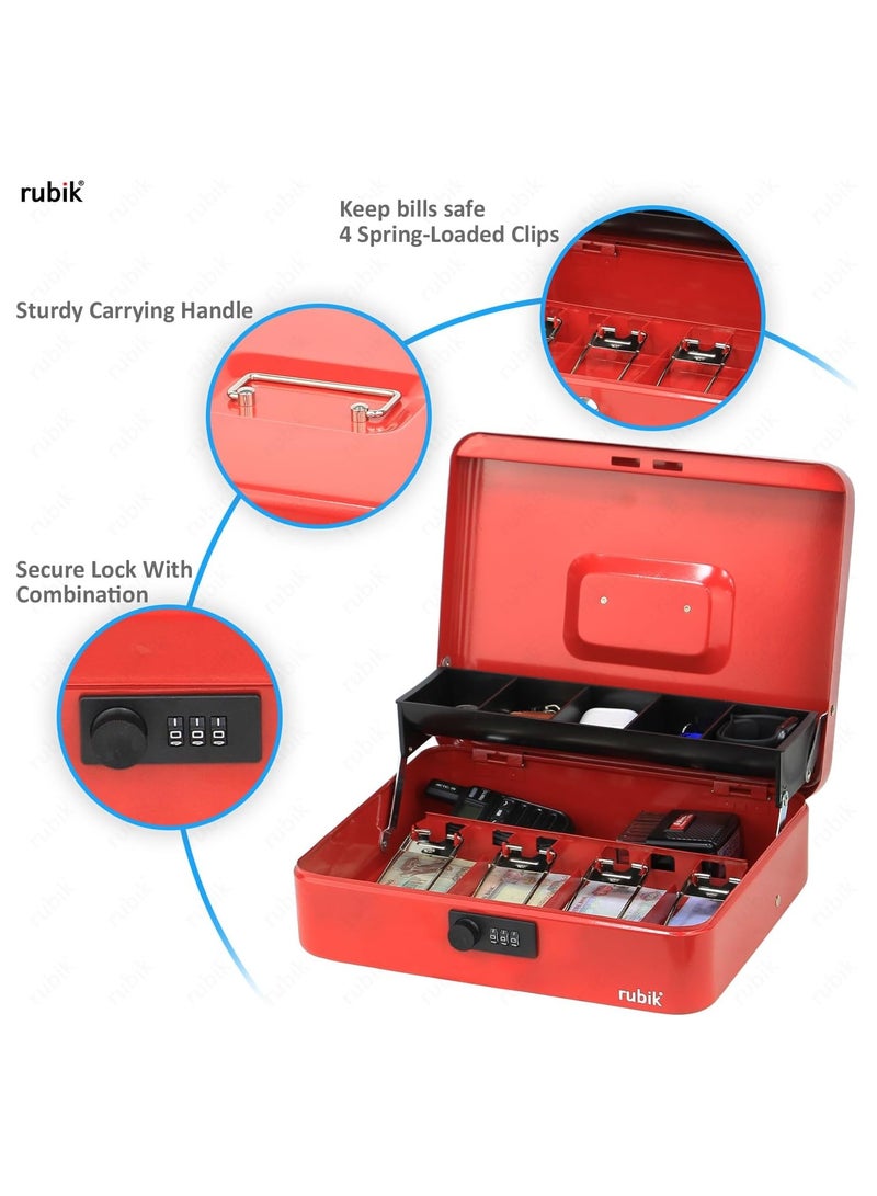 Rubik X-Large Cash Box with Combination Lock Money Tray Coin Slot Tray Steel Register For Business, Durable Portable Security Lockable Money Box Safe for Cash Storage (Red) - Image 2