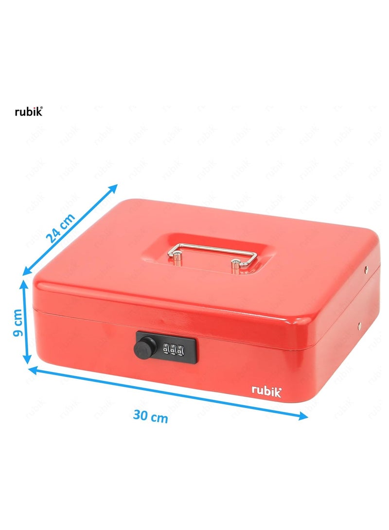 Rubik X-Large Cash Box with Combination Lock Money Tray Coin Slot Tray Steel Register For Business, Durable Portable Security Lockable Money Box Safe for Cash Storage (Red) - Image 4
