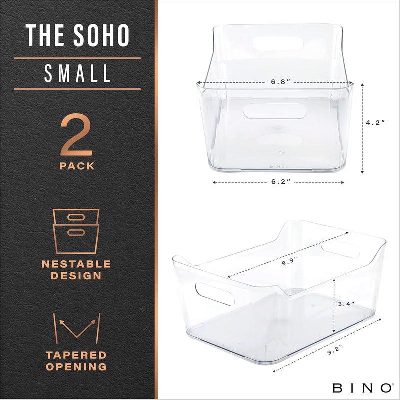 BINO | Plastic Storage Bins, Small - 2 Pack, Clear | THE SOHO COLLECTION | Pantry Organizers and Storage Containers Fridge Organizer Bins Kitchen Cabinet Organizer Medicine Cabinet Bin - Image 2
