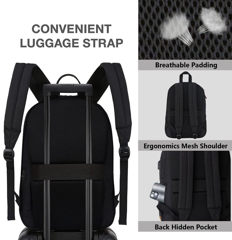 SUPACOOL Lightweight Laptop Backpack with USB Charging Port for Men and Women, Double Layers Backpack for College, Work, Travel, Casual(Black and brown) - Image 4