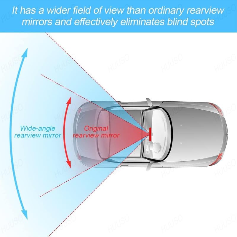 HUUSO Rear View Mirror, Clip On Rear View Wide Angle Mirror, Panoramic Interior Extended Rear View Mirror, Anti-Glare, Blue Tint Compatible with Tata Tigor New - Image 5