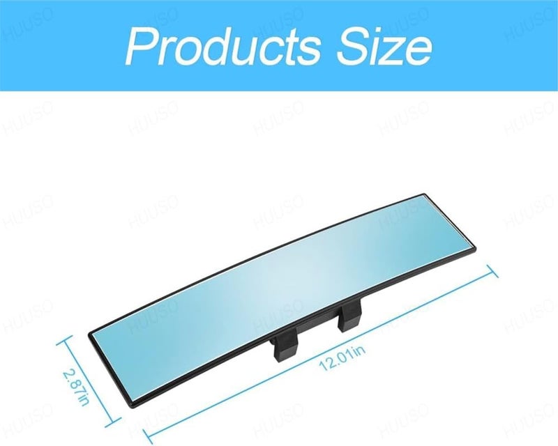 HUUSO Rear View Mirror, Clip On Rear View Wide Angle Mirror, Panoramic Interior Extended Rear View Mirror, Anti-Glare, Blue Tint Compatible with Tata Tigor New - Image 2