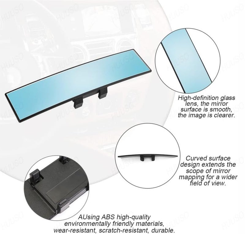 HUUSO Rear View Mirror, Clip On Rear View Wide Angle Mirror, Panoramic Interior Extended Rear View Mirror, Anti-Glare, Blue Tint Compatible with Tata Tigor New - Image 4