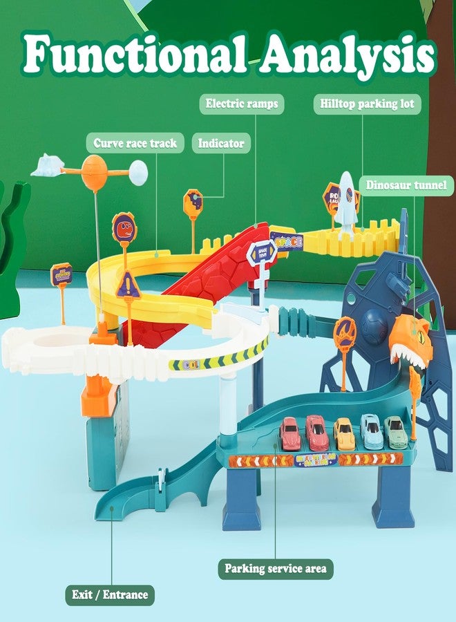 Joonly Race Track Car Toy for Kids Dinosaur Adventure Vehicle Playset with 5 Mini Cars & Road Map Race Car Track Toys Educational Toy for 3 4 5 6 7 Year Old Boys Girls - Image 4