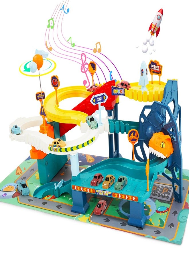 Joonly Race Track Car Toy for Kids Dinosaur Adventure Vehicle Playset with 5 Mini Cars & Road Map Race Car Track Toys Educational Toy for 3 4 5 6 7 Year Old Boys Girls - Image 1