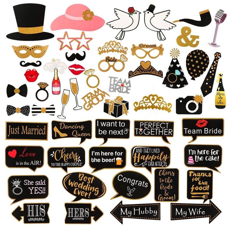 60Pcs Wedding Photo Booth Props Wedding Props for Photos Bachelorette Props Photo Booth Wedding Booth Photo Props for Wedding Shower Party Decorations