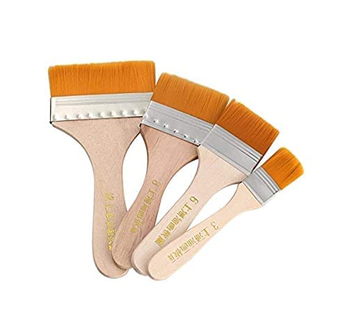 DEZIINE�4Pcs Wooden Handle Flat Utility Paint Brush Set (Size:- 2,4,6,8) for Acrylic, Oil Painting - Image 1