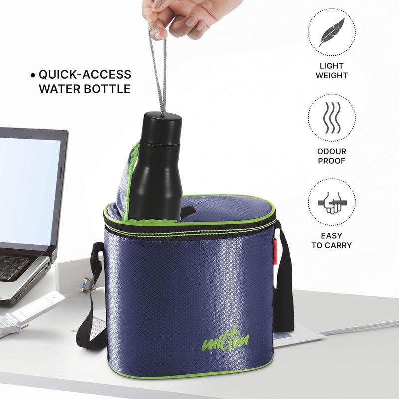 Milton MILTON Arista Lunch Box with Steel Cutlery, 3 Microwave Safe Inside Steel Containers with BPA Free Lids 320 ml Each, 1 Stainless Steel Bottle, 475 ml, Blue - Image 3