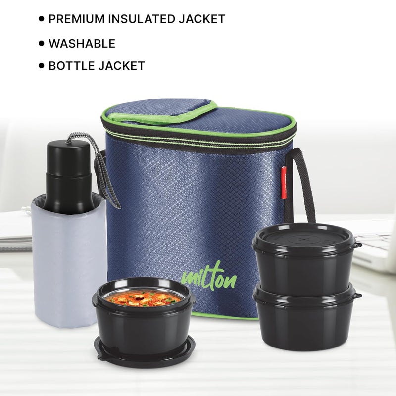 Milton MILTON Arista Lunch Box with Steel Cutlery, 3 Microwave Safe Inside Steel Containers with BPA Free Lids 320 ml Each, 1 Stainless Steel Bottle, 475 ml, Blue - Image 5