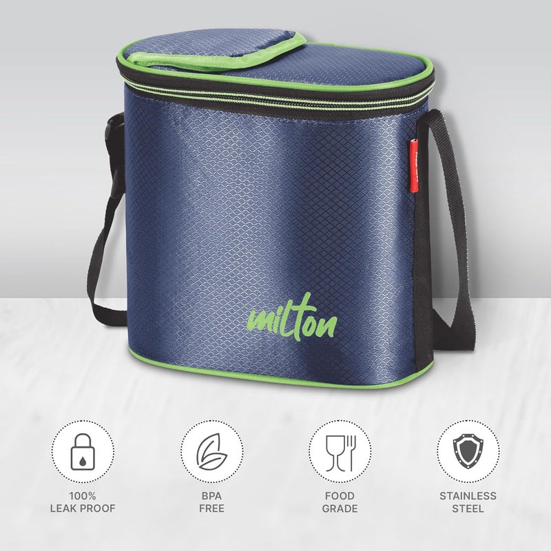 Milton MILTON Arista Lunch Box with Steel Cutlery, 3 Microwave Safe Inside Steel Containers with BPA Free Lids 320 ml Each, 1 Stainless Steel Bottle, 475 ml, Blue - Image 2
