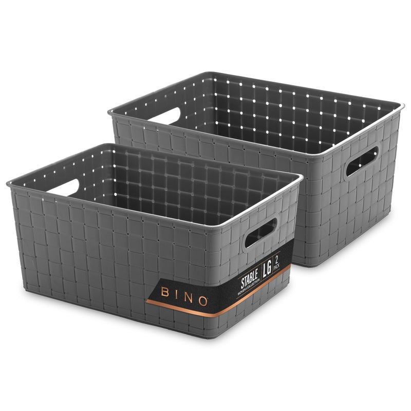 BINO BINO | Plastic Storage Baskets Large - Grey | THE STABLE COLLECTION | Multi-Use Storage | Rectangular Cabinet Organizer | Baskets For Organizing with Handles | Home Office Organization and Storage