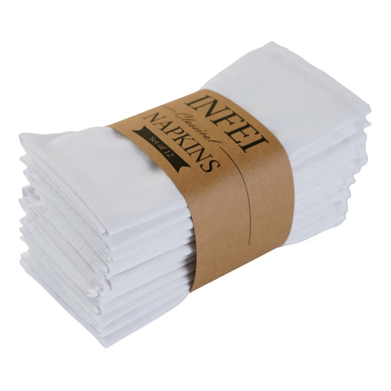 INFEI Solid Color Linen Blended Thin Dinner Cloth Napkins  Set of 12 40 x 40 cm  for Events  Home Use White