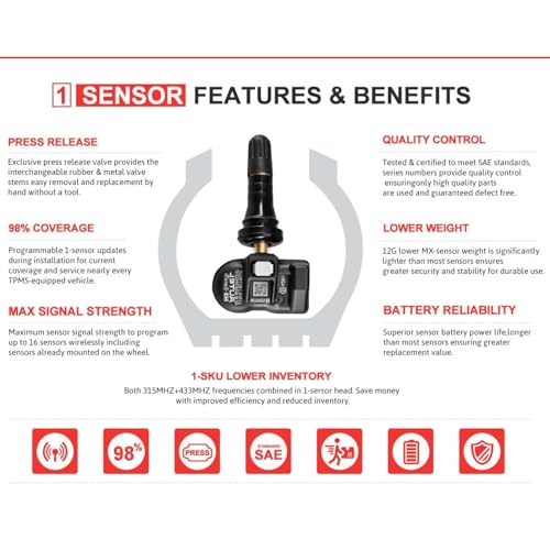 Autel MX Sensor 4 PCS Rubber Stem TPMS Sensor 315/433MHz Universal Tire Sensor Programmed by TPMS Tool TS508WF TS401 TS408S TS408 TS501 TS508 TS601 TS608 MX808TS MS906TS MK808TS ITS600 MS906Pro-TS - Image 2