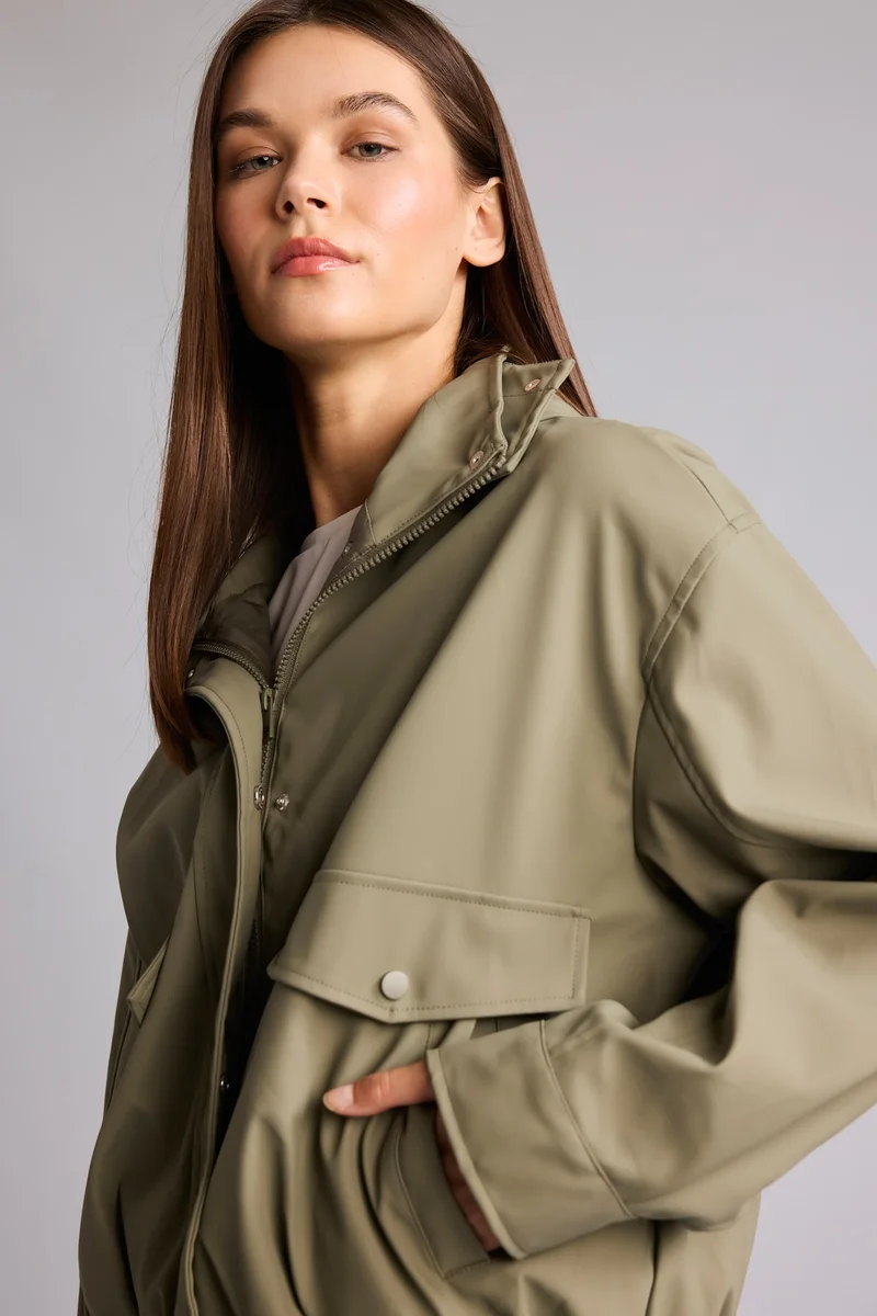Regular Fit Faux Leather Raincoat