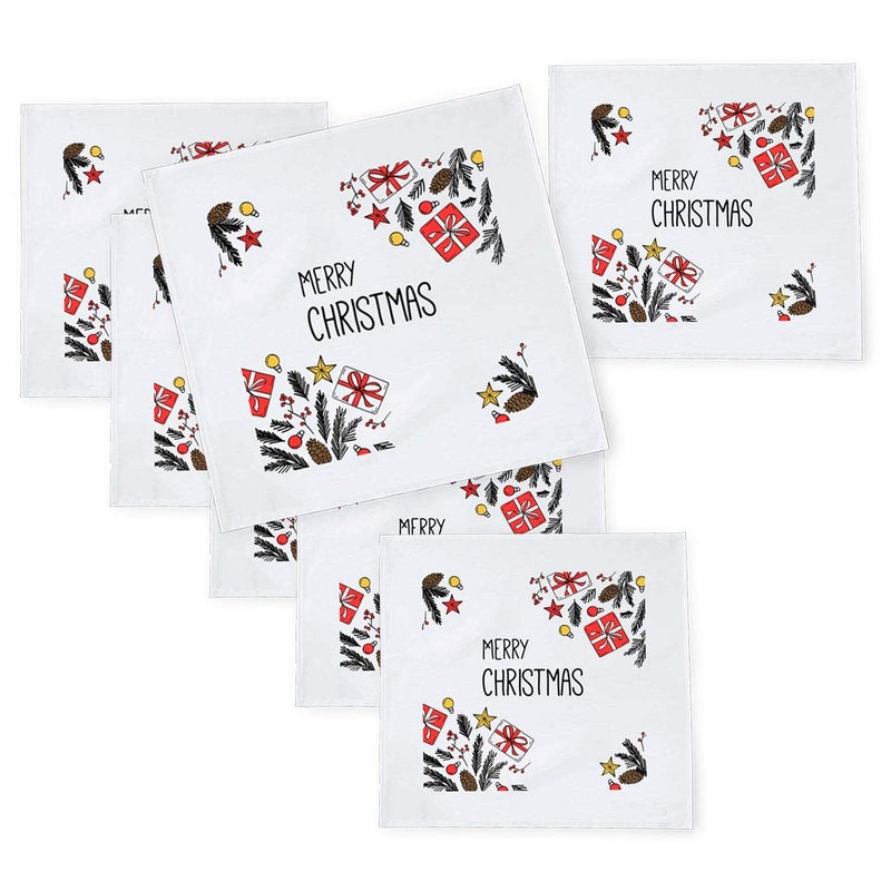 Khakee 6 Pcs Christmas Theme Tafta Silk Table Napkins 10x 10 for Xmas Decoration Christmas OrnamentsChristmas Gift npxmas190P - Image 1