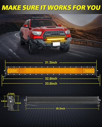 AKD Part 30 Inch Amber LED Light Bar AKD Part 230W Spot Flood Combo Off Road Driving Light Quad Row Super Bright LED Work Light Bumper Grille LED Bar for Trucks Pickup SUV UTV Car Ram Toyota RZR Boat - Image 3