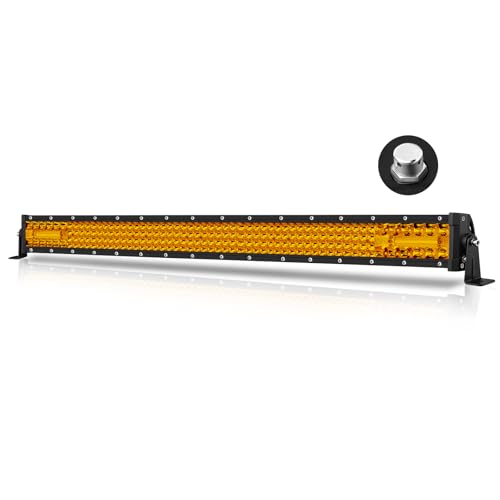 AKD Part 30 Inch Amber LED Light Bar AKD Part 230W Spot Flood Combo Off Road Driving Light Quad Row Super Bright LED Work Light Bumper Grille LED Bar for Trucks Pickup SUV UTV Car Ram Toyota RZR Boat - Image 1