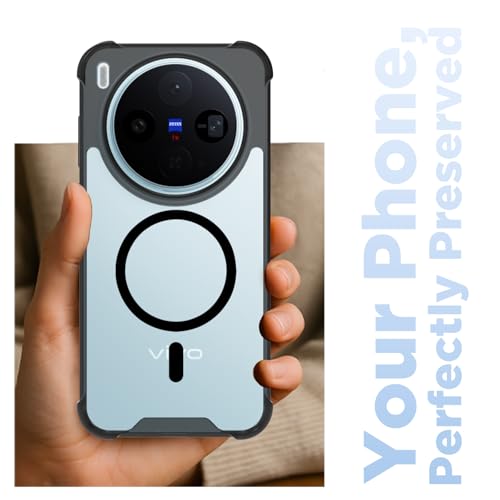 RIGGEAR Shockproof Clear Hybrid Airbag Armor Magnetic Back Cover Case Compatible with MagSafe Accessories for Vivo X300 5G (Clear-Black TPU Bumper + Transparent PC)(Black) - Image 5