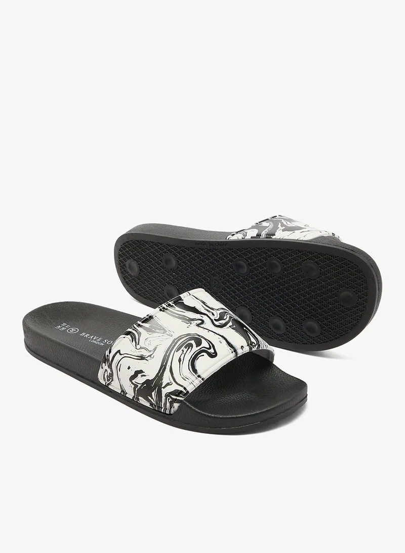 BRAVE SOUL  MENS PRINTED SLIDER MARBLE PRINT TO UPPER BLACK SOLE for Men | Best Price UAE