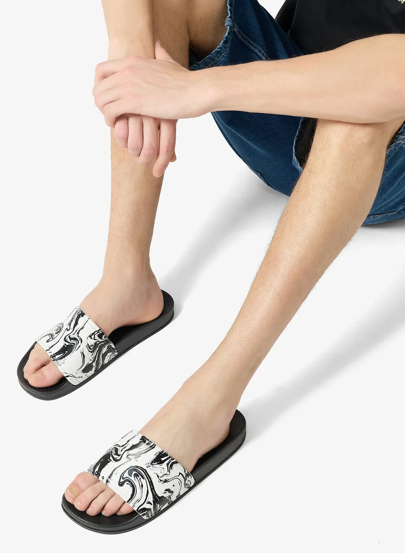BRAVE SOUL  MENS PRINTED SLIDER MARBLE PRINT TO UPPER BLACK SOLE for Men | Best Price UAE