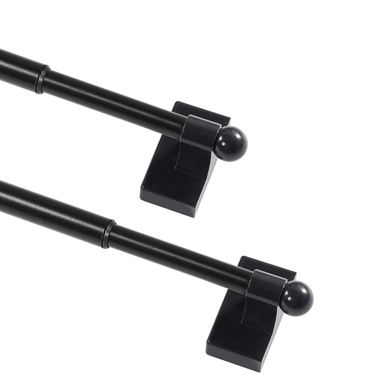 PrimeBeau Magnetic Curtain Rods for Metal Doors Multi-Use Curtain Rods for Small Windows Cafe Sidelight and Iron Steel Places, 1/2 Inch Diameter, Tool Free (2 Pack, Adjust from 9 to 16 Inch, Black)
