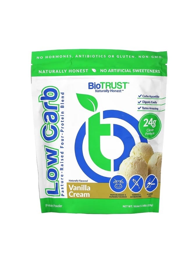 BioTrust Low Carb PastureRaised FourProtein Blend Vanilla Cream 1.16 lb 529 g - Image 1