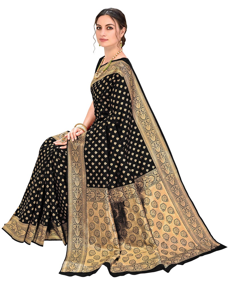 Glory Sarees Women's Woven Pure Soft Kanjivaram Silk Saree Banarasi Style With Blouse Piece for Wedding (kara128_Black) - Image 3