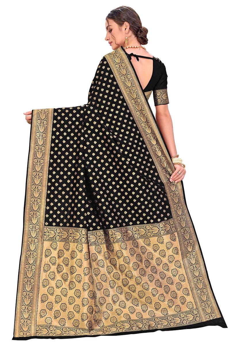Glory Sarees Women's Woven Pure Soft Kanjivaram Silk Saree Banarasi Style With Blouse Piece for Wedding (kara128_Black) - Image 5