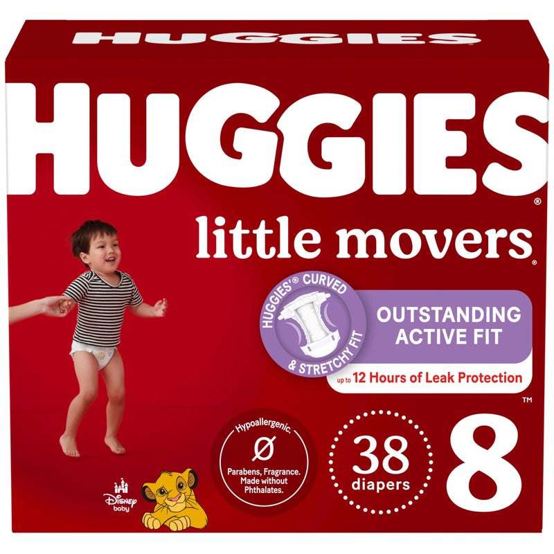 HUGGIES حفاضات هاجيز حجم 8، حفاضات الأطفال المتحركين، حجم 8 (46+ رطل)، 38 قطعة - Image 1