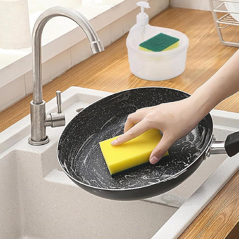 Episkey Dish Soap Dispenser with Sponge Holder Dish Soap Dispenser for Kitchen 2 in 1 1000ml Transparent Soap Dispenser PE Dish Soap Dispenser for Kitchen Restaurant - Image 4