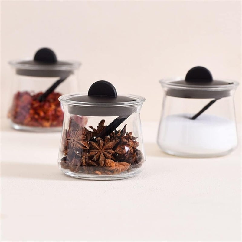 KRIVAL Glass Condiment Spice Jar With Lids Spoons and Tray Condiment Canisters Pots for Kitchen Use Containers for Suger Tea Coffee Salt Pepper and Spices - Image 2