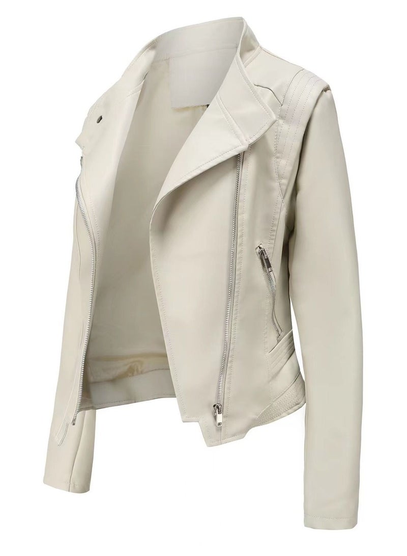 Loquat Autumn And Winter Short Temperament PU Leather Jacket  - Image 2