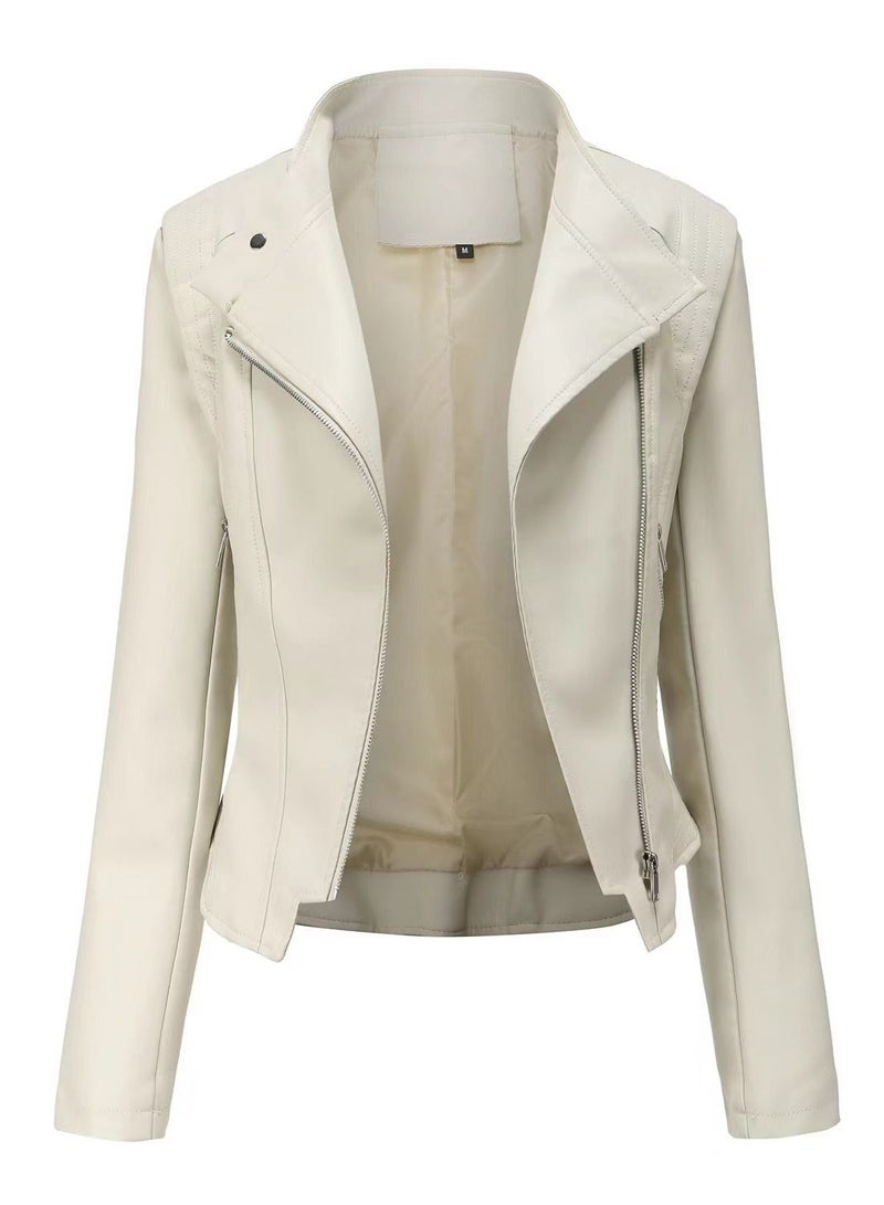 Loquat Autumn And Winter Short Temperament PU Leather Jacket  - Image 1