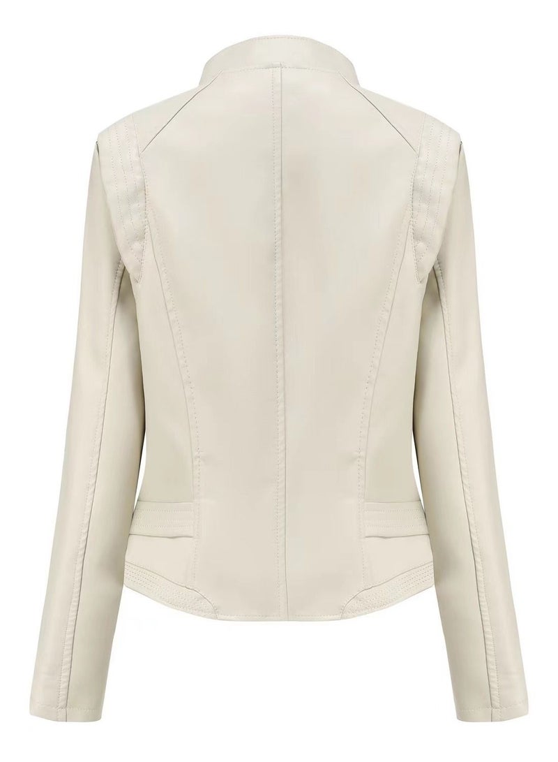 Loquat Autumn And Winter Short Temperament PU Leather Jacket  - Image 3