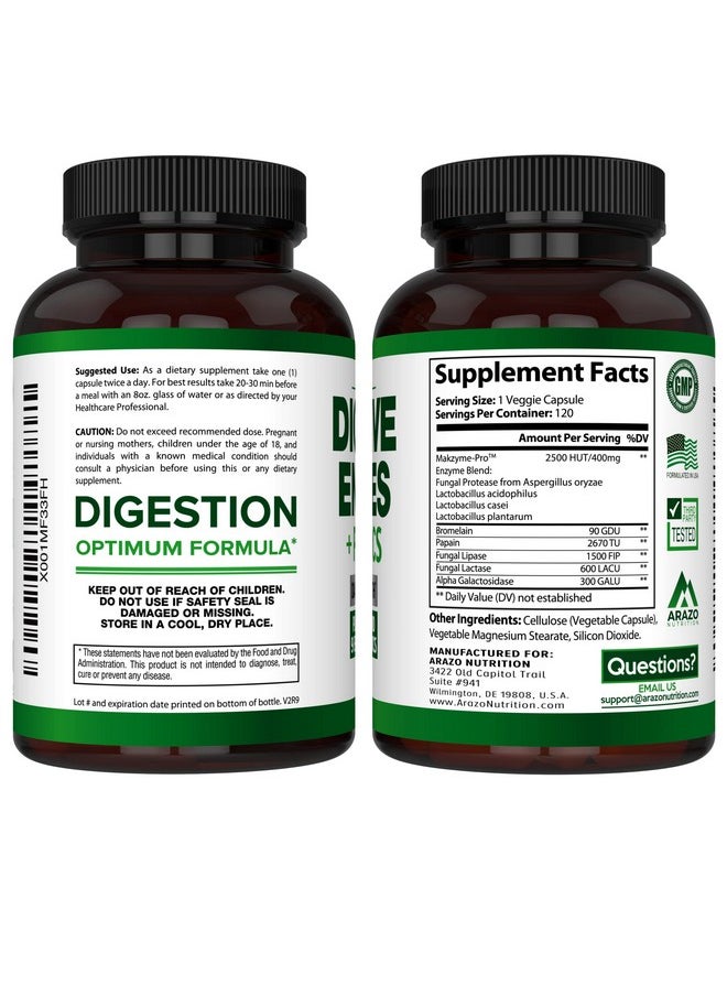 Arazo Nutrition Digestive Enzymes With Probiotics Multi Enzyme Nutritional Supplement Acidophilus Bromelain Papaya Papain Lipase & Lactase Improve Digestion 120 Pills  - Image 4