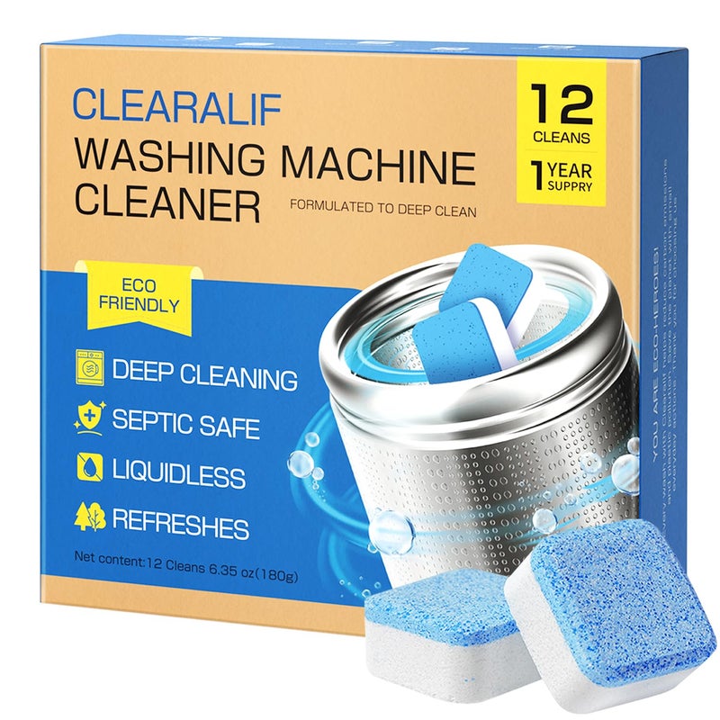 CLEARALIF CLEARALIF Washing Machine Cleaner 12 Pack1 Year Supply Clean Inside Drum and Laundry Tub Seal Washing Machine Cleaner Tablets For HE Front Loader Top Load Washer