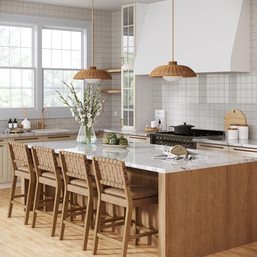 Nathan James Belleville Boho Rattan Pendant Light with Diffuser, Sloped Ceiling Pendant Light with Rattan Shade and Glass Diffuser - Image 2