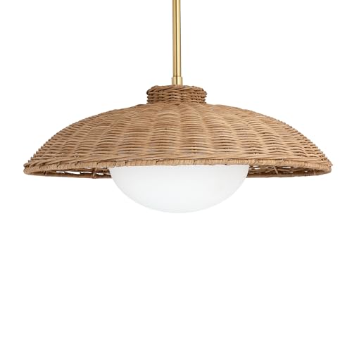 Nathan James Belleville Boho Rattan Pendant Light with Diffuser, Sloped Ceiling Pendant Light with Rattan Shade and Glass Diffuser - Image 3