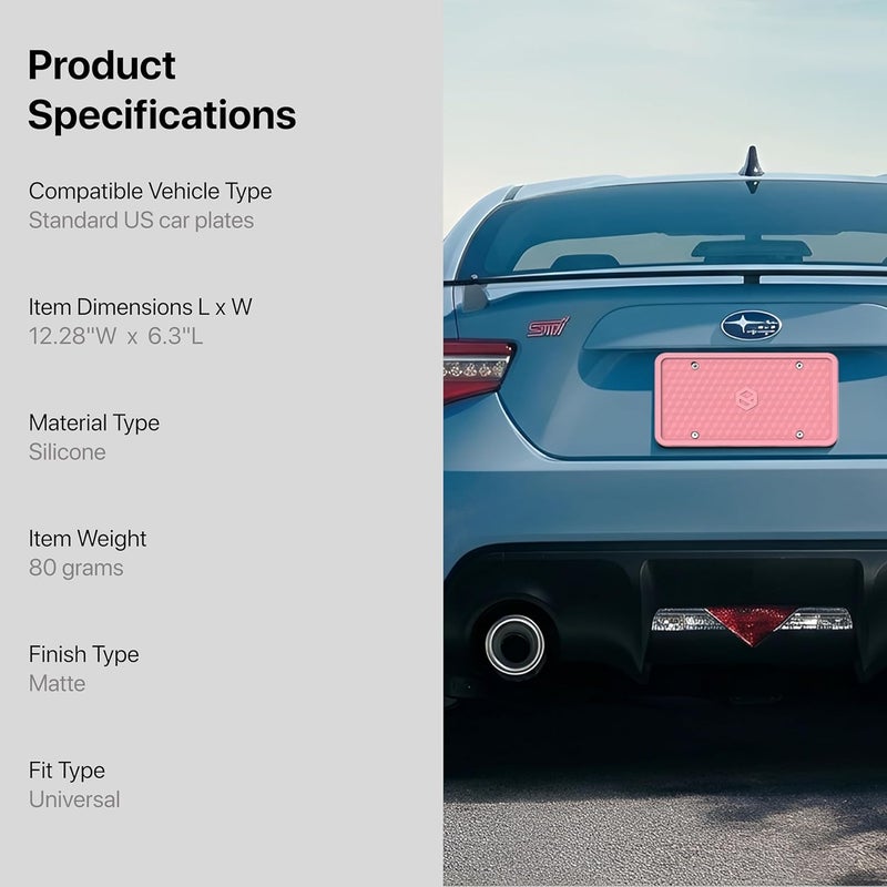 إطار لوحة ترخيص سيليكوني من Rightcar Solutions مقاوم للصدأ، مقاوم للاهتزاز، مقاوم للعوامل الجوية، حامل لوحة ترخيص عالمي للأمام أو الخلف، قانوني للشارع، لا عائق - وردي تصميم خليجي عملي شائع - Image 2