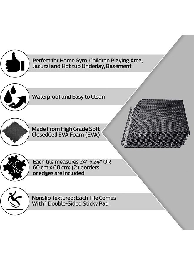 Exercise Floor Mat Puzzle Mat Multi Tiles Gym Protective Flooring Foam Mat Non slip Rubber Cushion for Home Workout Interlocking Gym EVA Foam Floor Mat Tiles 30 x 30 cm Black - Image 3