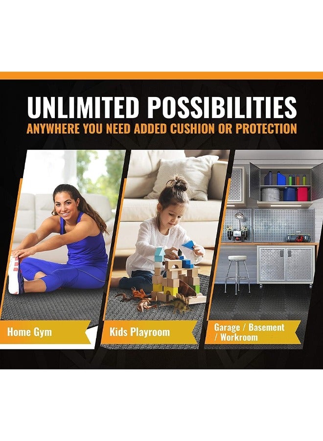 Exercise Floor Mat Puzzle Mat Multi Tiles Gym Protective Flooring Foam Mat Non slip Rubber Cushion for Home Workout Interlocking Gym EVA Foam Floor Mat Tiles 30 x 30 cm Black - Image 4