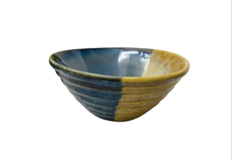 ALTAICA Ceramic Soup Bowls Set of 2 Handcrafted Dual Glazed Studio Pottery Snack Serving Bowl, Bowl Set for Gift Serving for Soup, Dessert,Dish, Multicolour, Striped Design -300 ml - Image 5